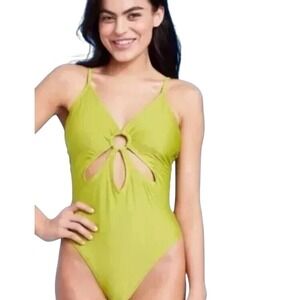 Wild Fable Women's Ring Front Cut‎ Out One Piece Swimsuit Green XS NWT